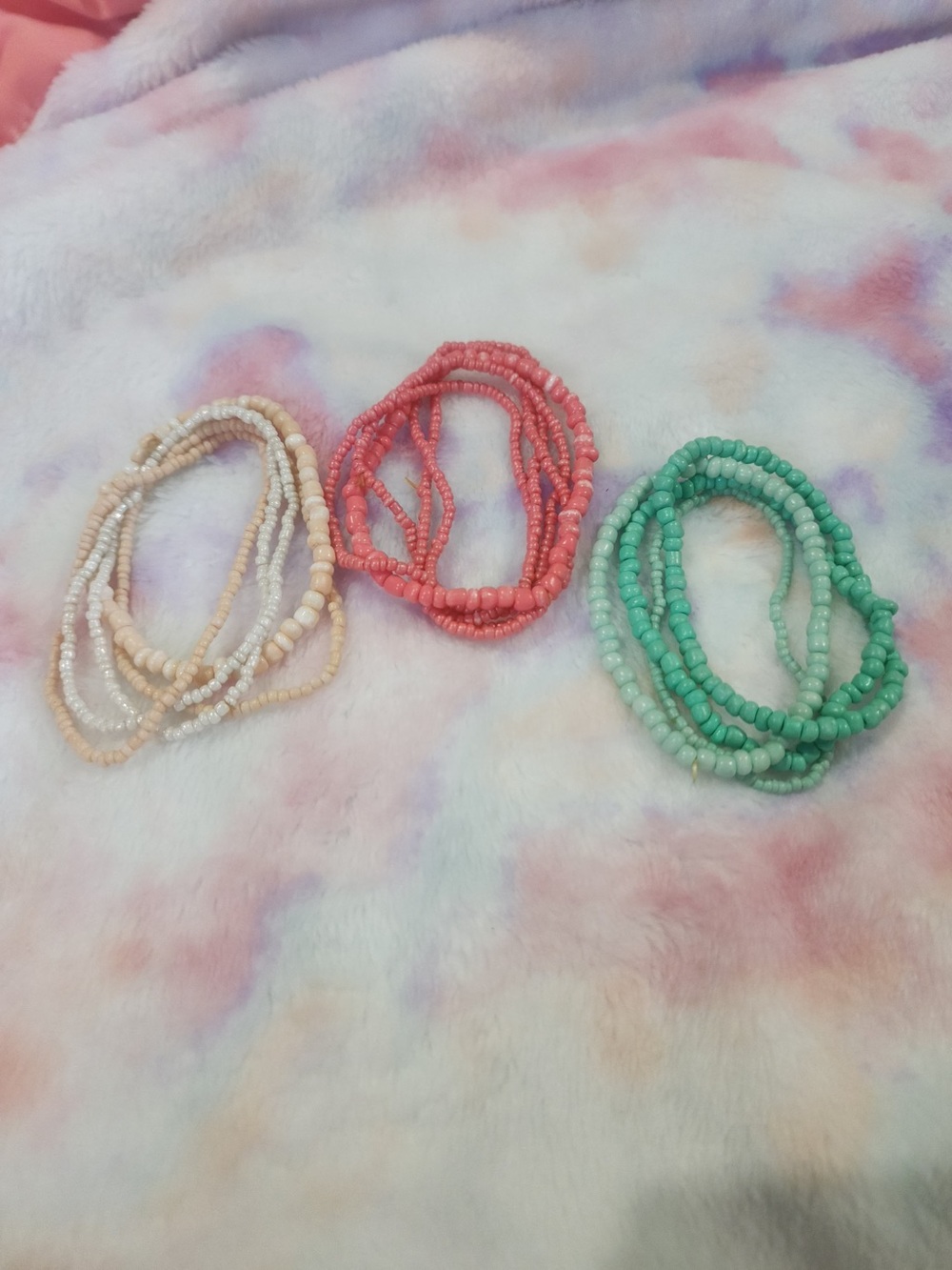 Set of 15 Beaded Stretch Bracelets - Coral, Peach, Mint